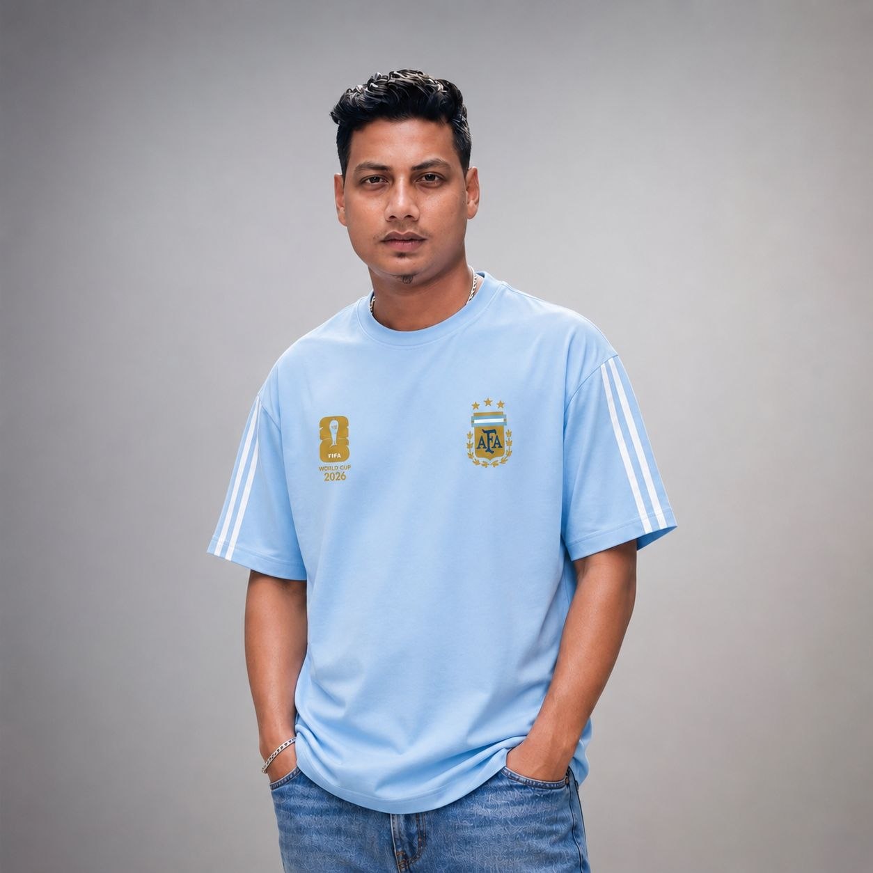 Premium Argentina Fan Edition Drop Shoulder Sky Color - Image 4
