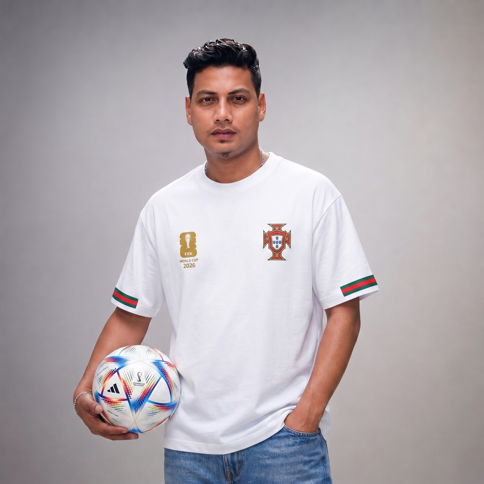 Premium Portugal Fan Edition Drop Shoulder White Color - Image 3