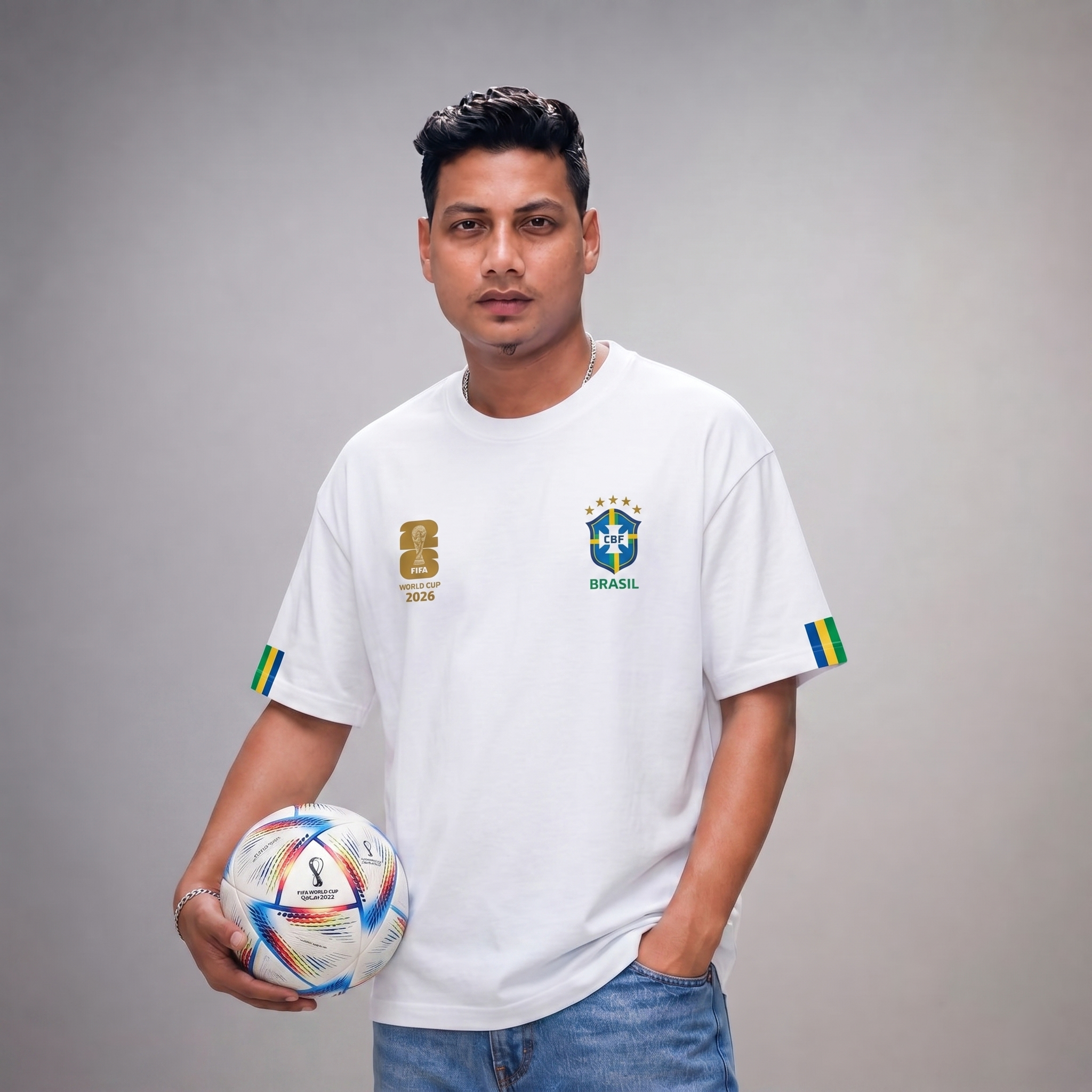 Premium Brazil Fan Edition Drop Shoulder White Color - Image 3