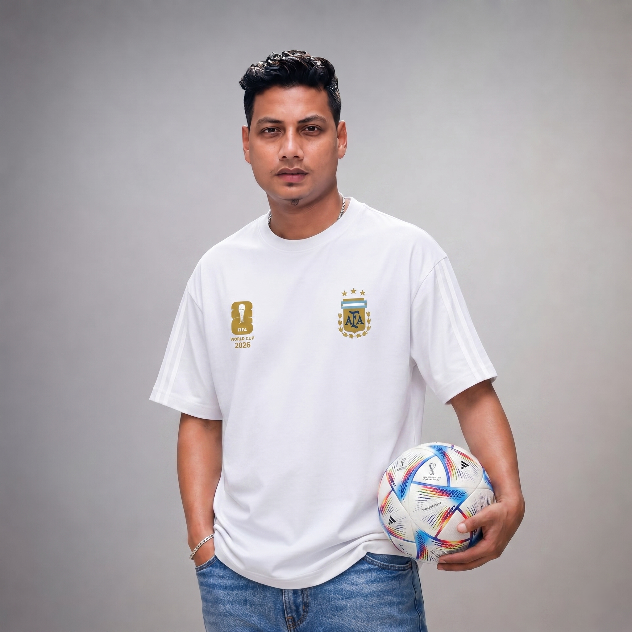 Premium Argentina Fan Edition Drop Shoulder White Color - Image 2