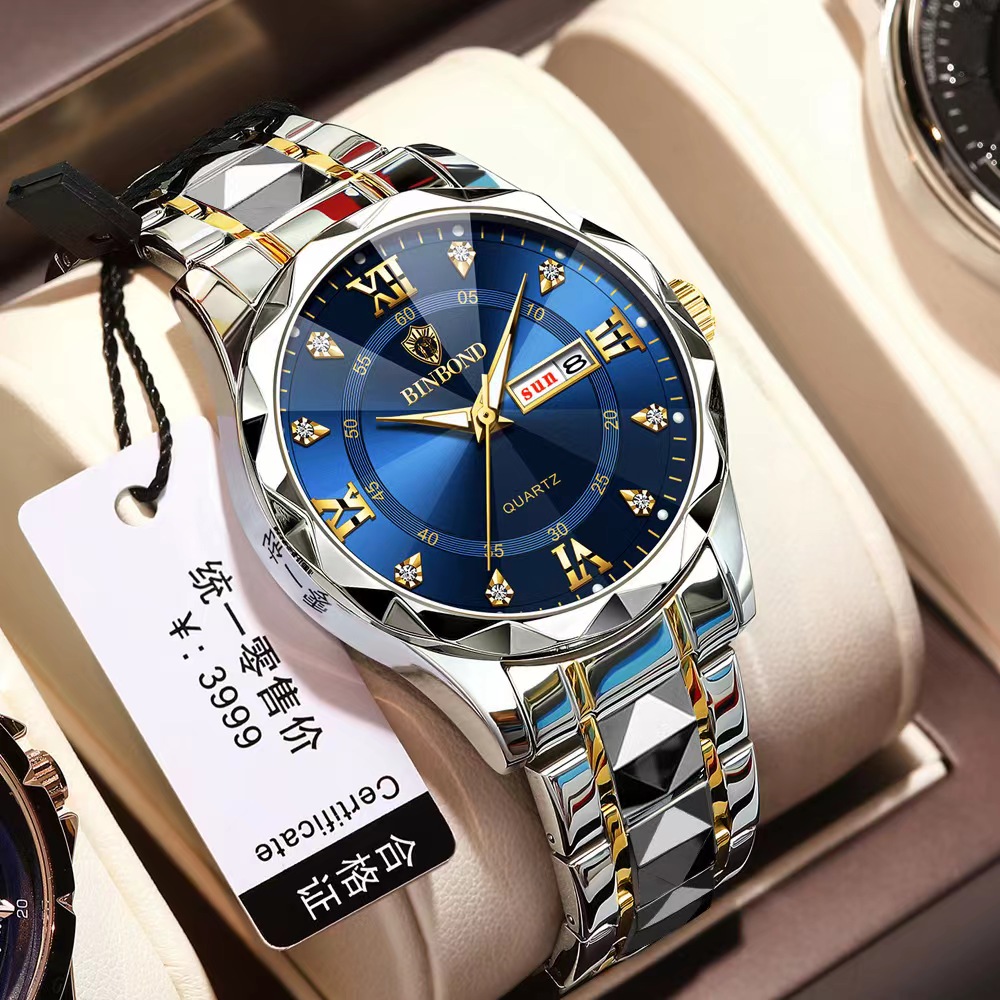 BINBOND 2521 Luxury Brand Luminous Quartz Watch For Men (Blue) - Image 3