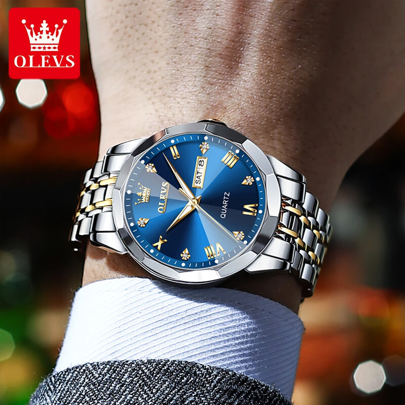 OLEVS 9931G New Exclusive Design Quartz Watch for Men Nevy blue - Image 3